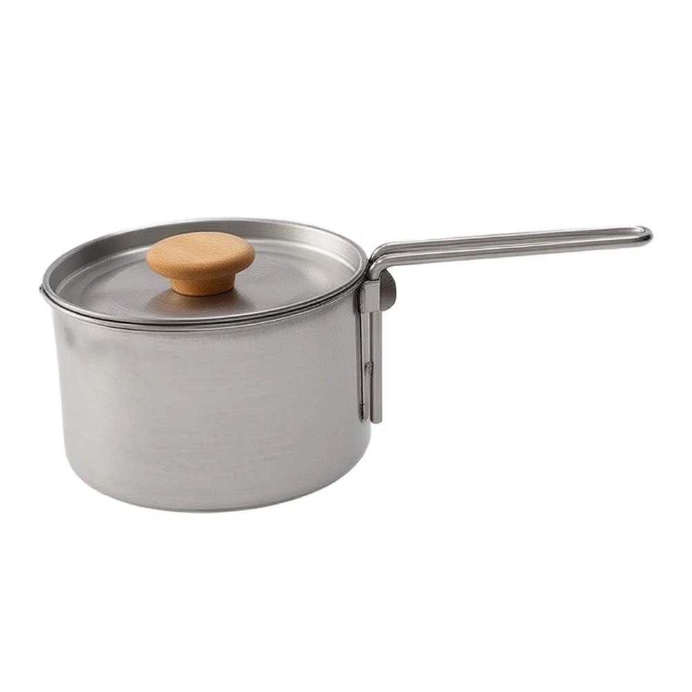 1000ml Stainless Steel Outdoor Pot with Secure-Fit Lid and Heat-Resistant Foldable Handle for Boiling Soup While Camping