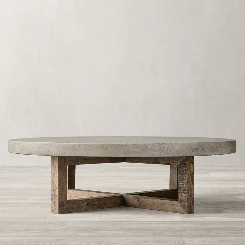 Wabi-mesa de centro de madera maciza de cemento gris, mesa redonda de diseñador de hogar, retro, antiguo, creativo, sala de estar, mesa de té