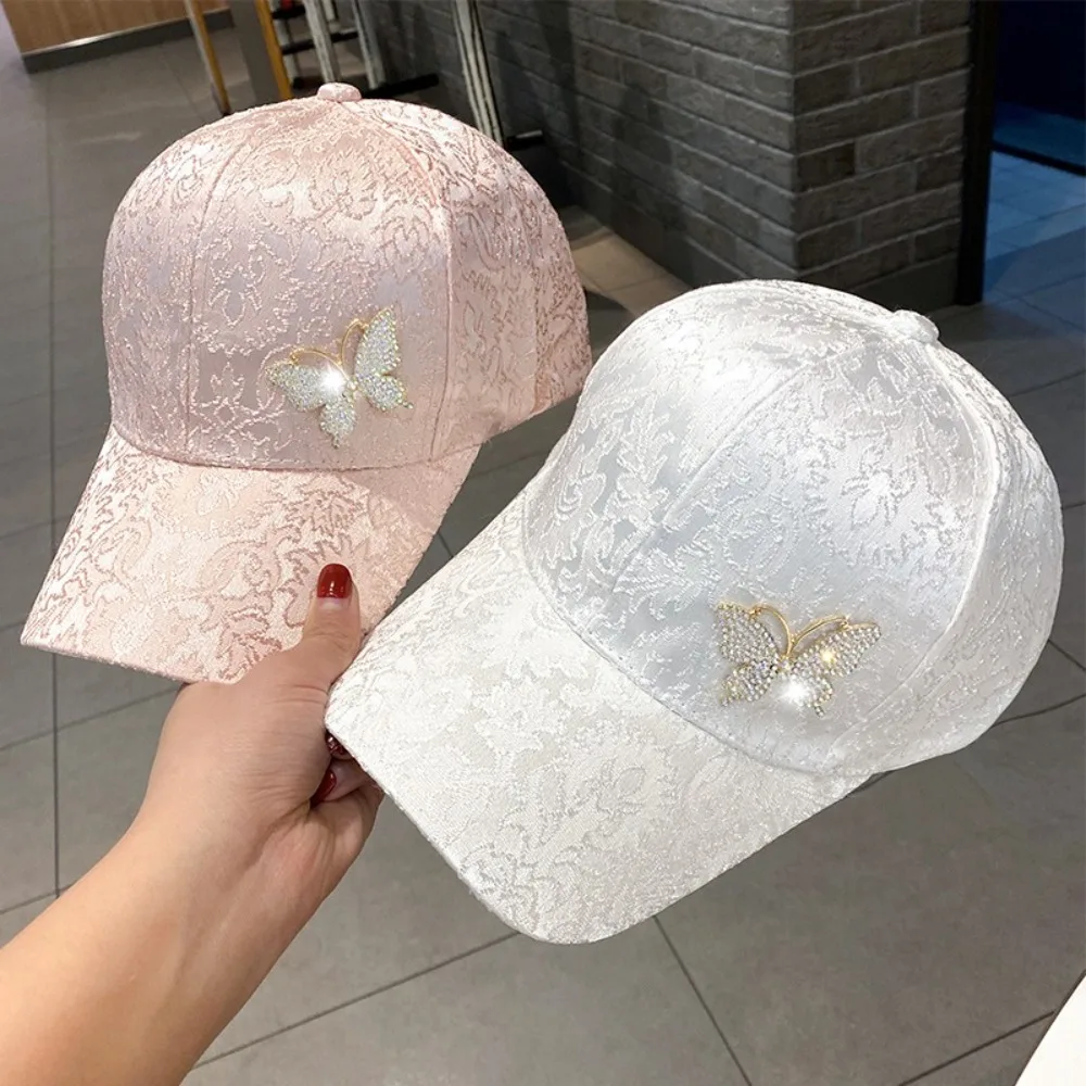 

Solid Color Rhinestone Baseball Hat Sun Protection Breathable Sunscreen Peaked Cap Korean Style Adjustable Women Sun Cap Women