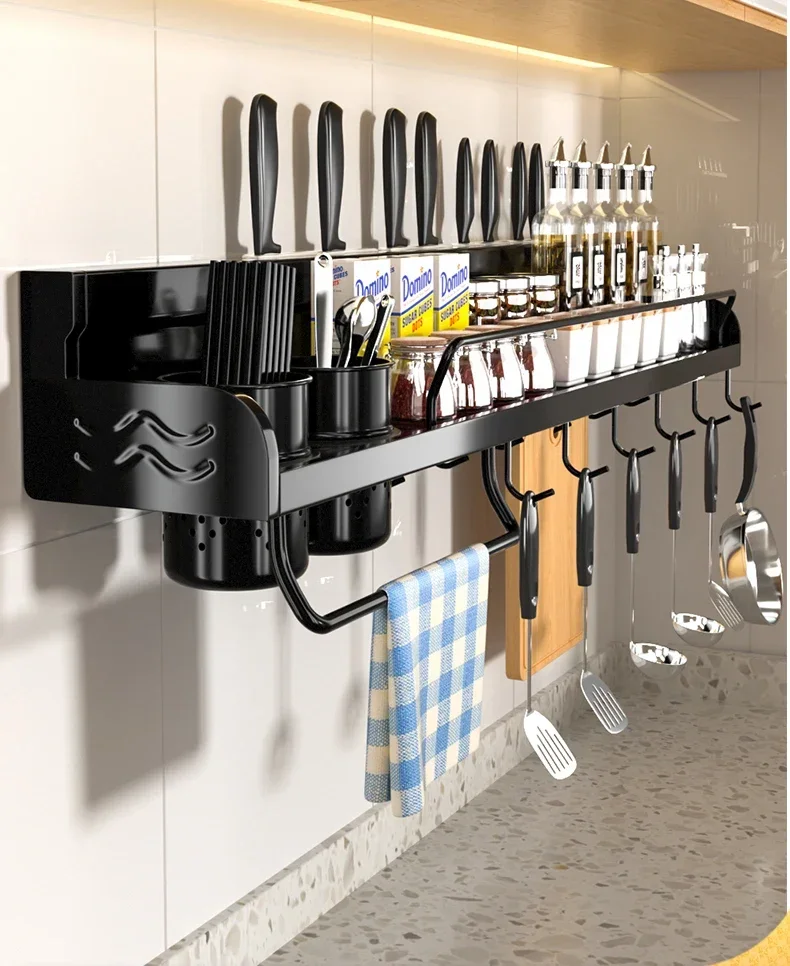 304 stainless steel kitchen rack wall-mounted seasoning rack tool holder multifunctional punch-free seasoning rack hook