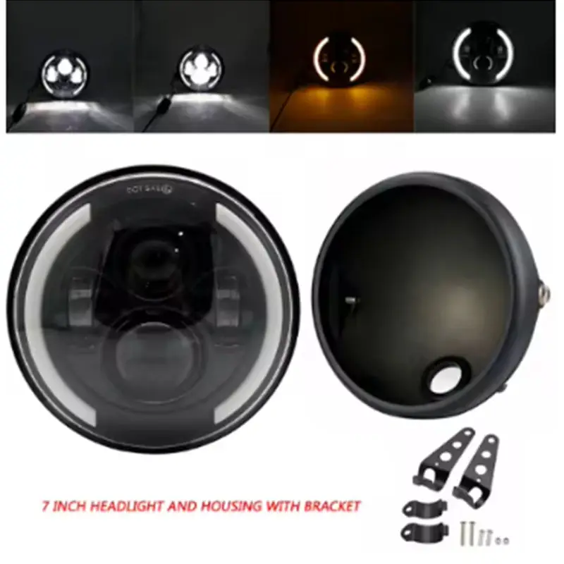 Universal 7" Led Motorcycle Headlight DRL H4 Headlamp For Honda Yamaha Suzuki Victory Kawasaki 7.5 Inch Lamp Housing Accessories