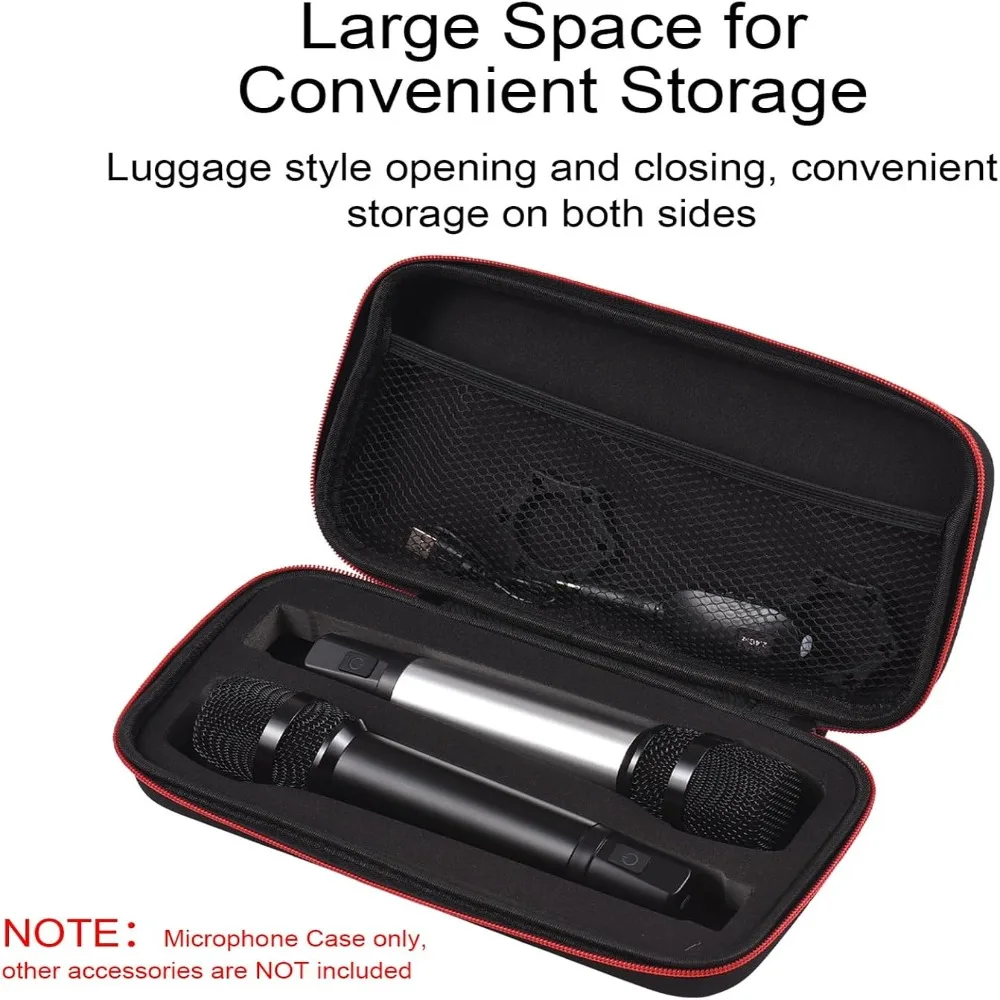 Water-Resistant Microphone Carrying Bag Double Mic Slots With Handle Dual Wireless Microphone Case Shock-Proof Mic Storage Box
