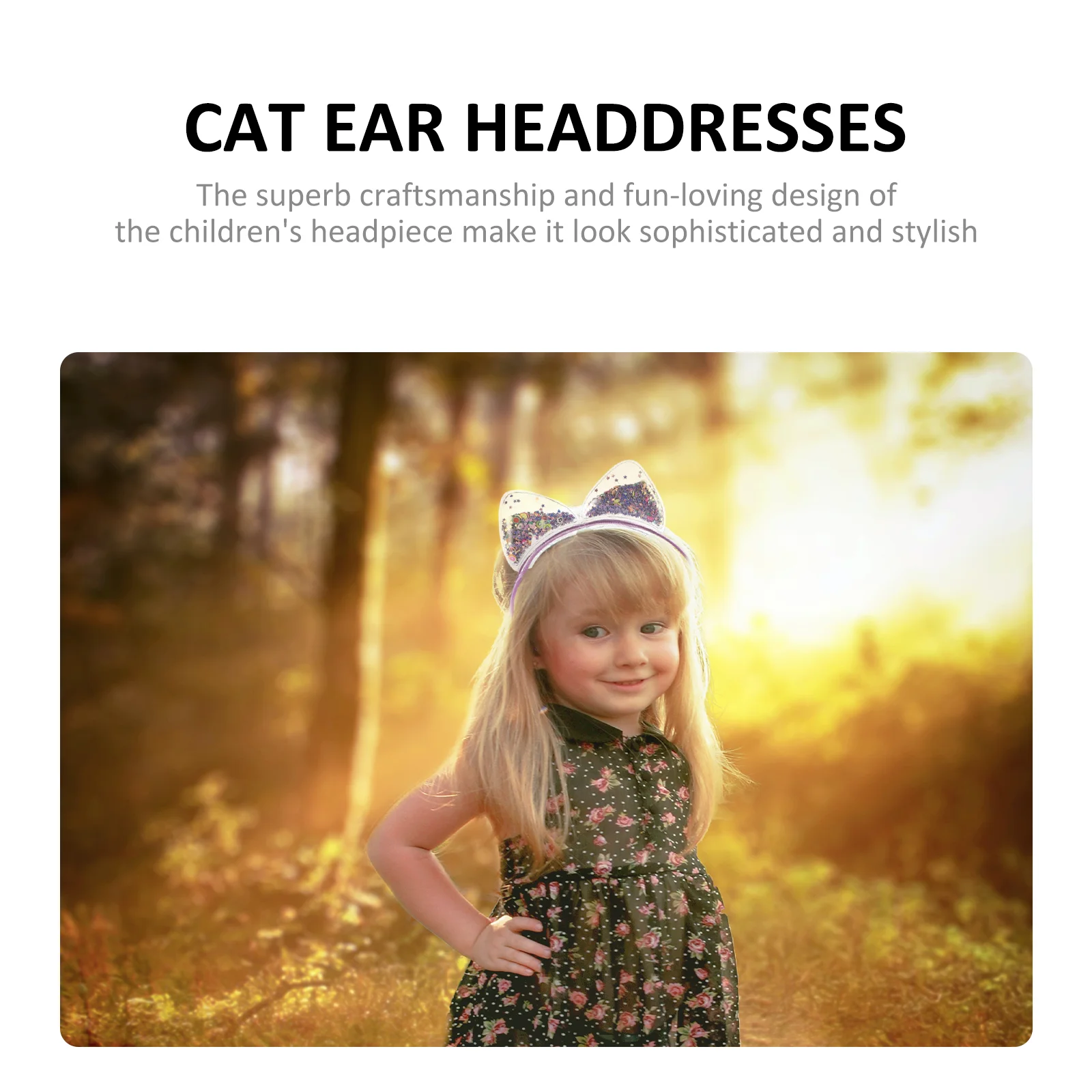 7 Pcs Quicksand Cat Ear Headband Baby Hair Accessories Crown Children Headbands Carnival Headgears Fashionable Girl