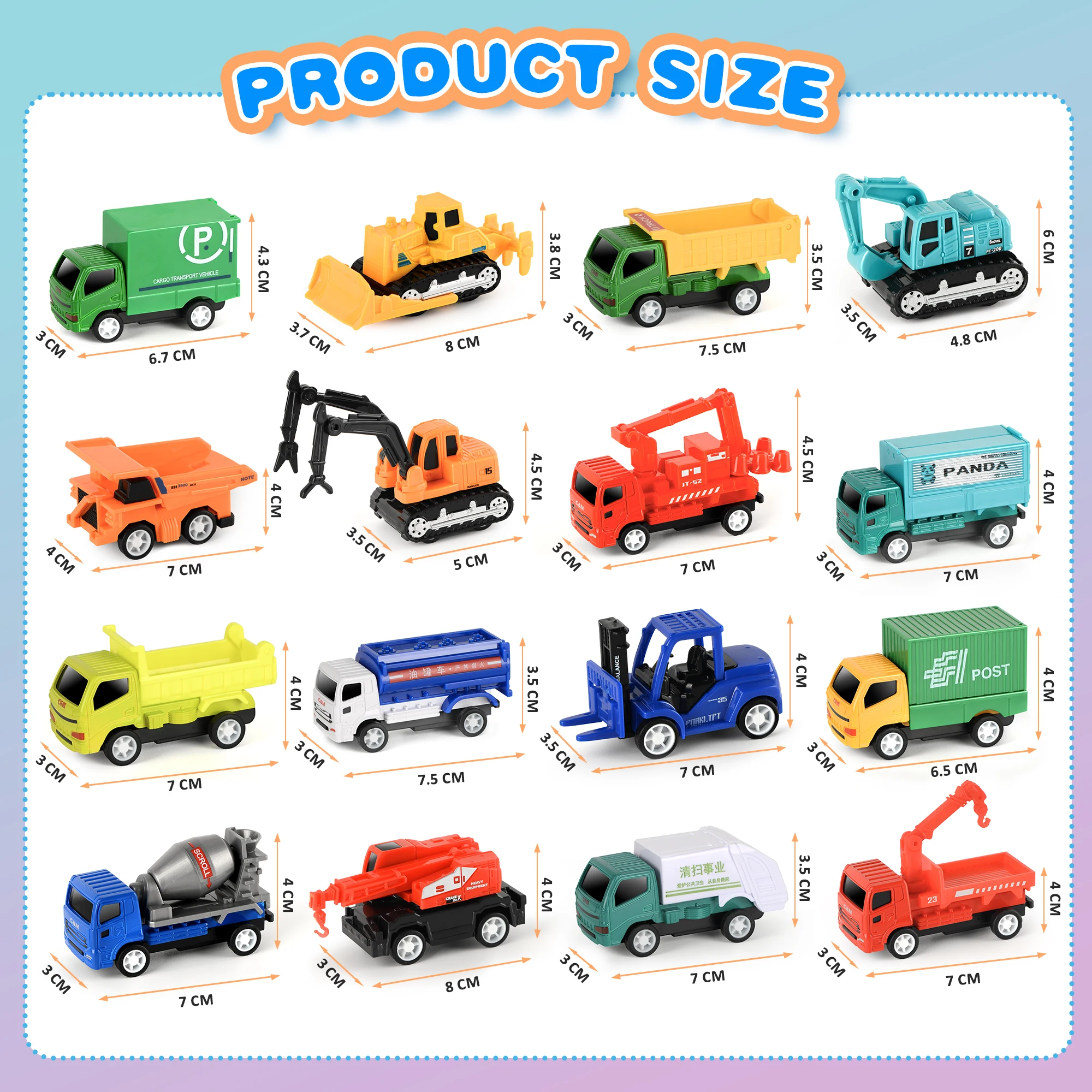 16pcs 마찰 구동 당겨 도시 자동차 트럭 엔지니어링 차량 모델 자동차 교육 장난감 소년 어린이 장난감 선물