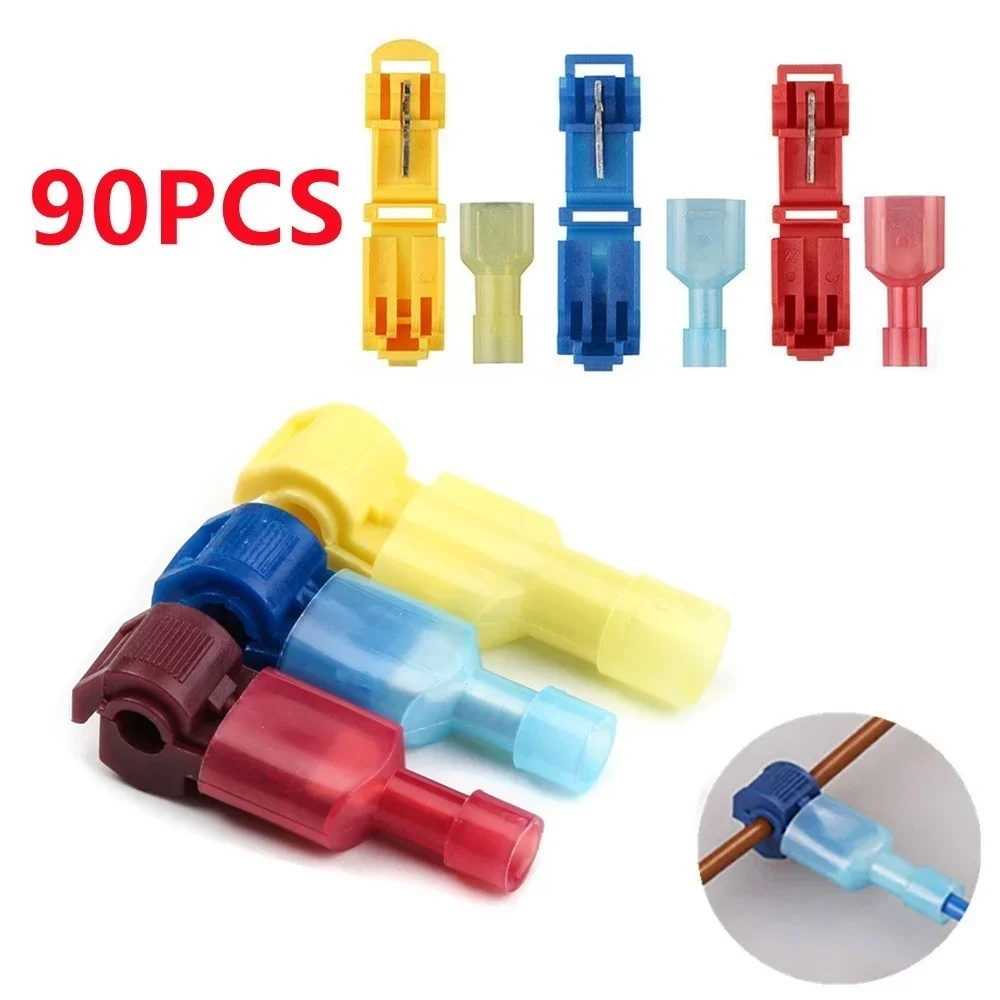 30/60/90PCS T Tap Type Electrical Connector 22-10AWG Electrical Car Audio Tool Wire Cable Connectors Crimp Terminal Quick Splice