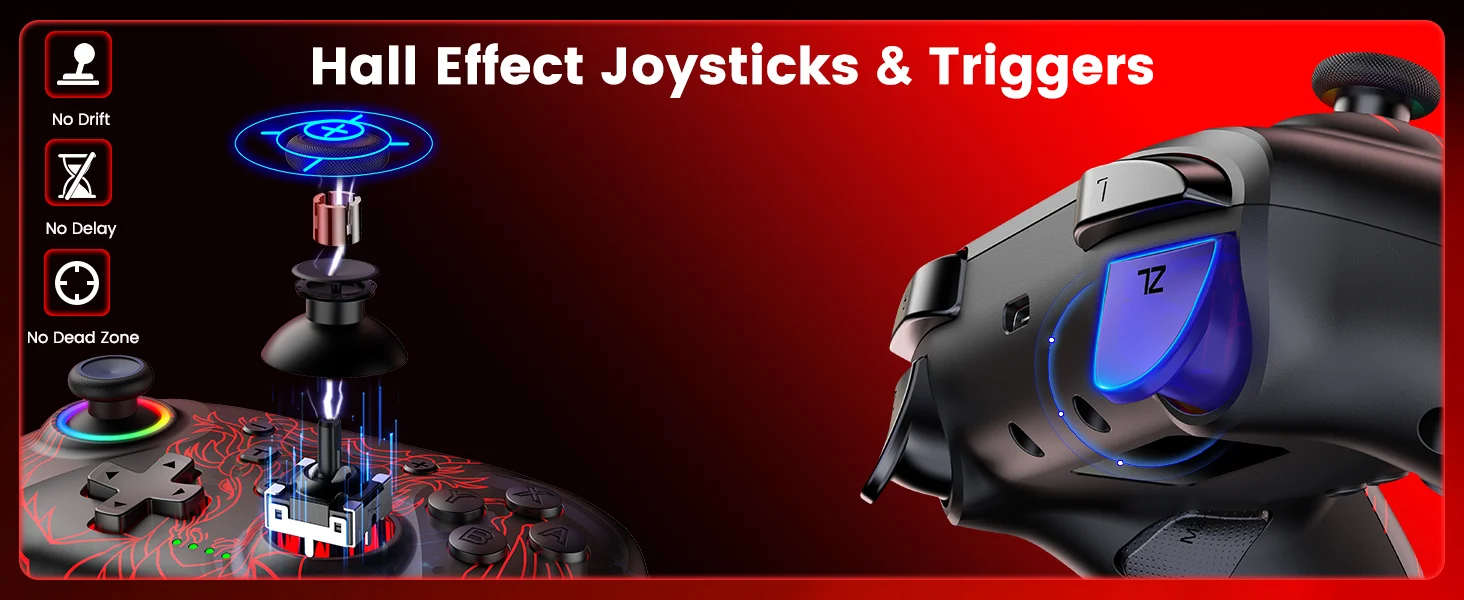 Dinofire Wireless Bluetooth RGB Controller for Nintendo Switch/Switch OLED/Lite Mobile Wired PC Gamepad Multi-Function Joystick