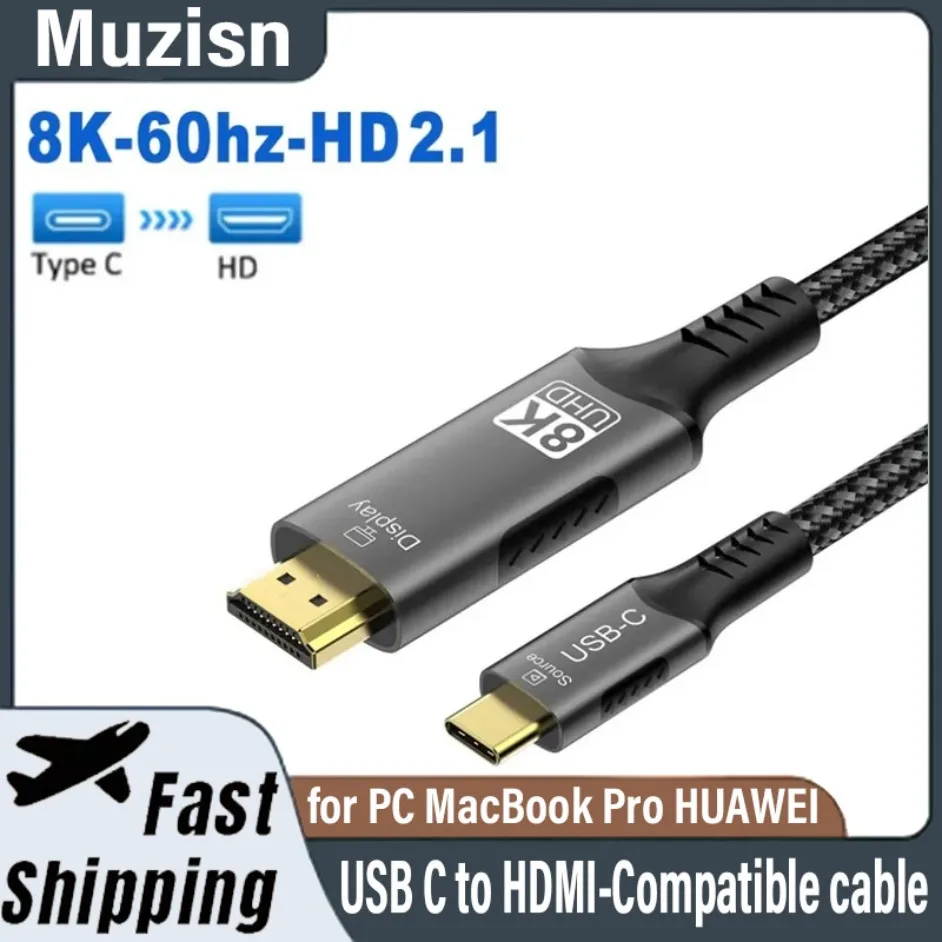 8k@60hz USB C to HDMI-Compatible cable 4k@120hz 2.1 Thunderbolt 4 Compatible HDTV Cable for PC MacBook Pro HUAWEI