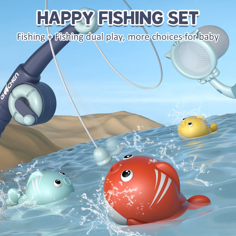 ベビーバスおもちゃ-磁気釣りゲーム-幼児用-キャッチネットと釣り竿付き-動物認知フローティングバスタブ水おもちゃ