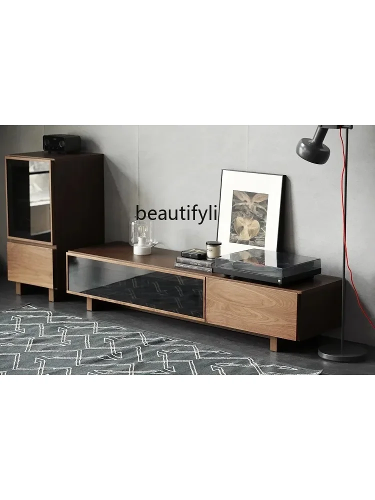 

zxqNordic Modern Minimalist Japanese Style Small Apartment Walnut TV Cabinet Side Cabinet Living Room Furniture