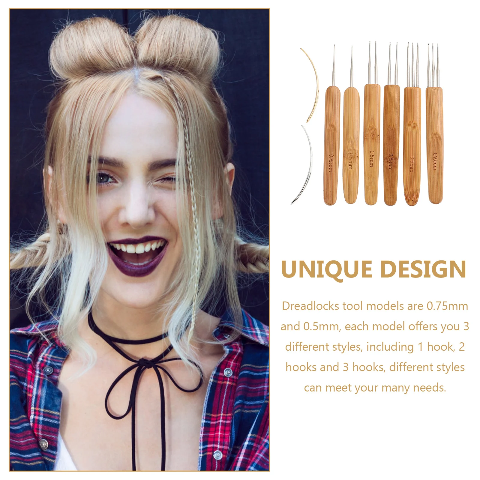 1 set 1 Set Jarum Rajut Crochet untuk Menjahit Rambut, Alat Jarum Crochet untuk Dreadlocks, Jarum Rajut Kerajinan Tangan untuk Menyambung Rambut