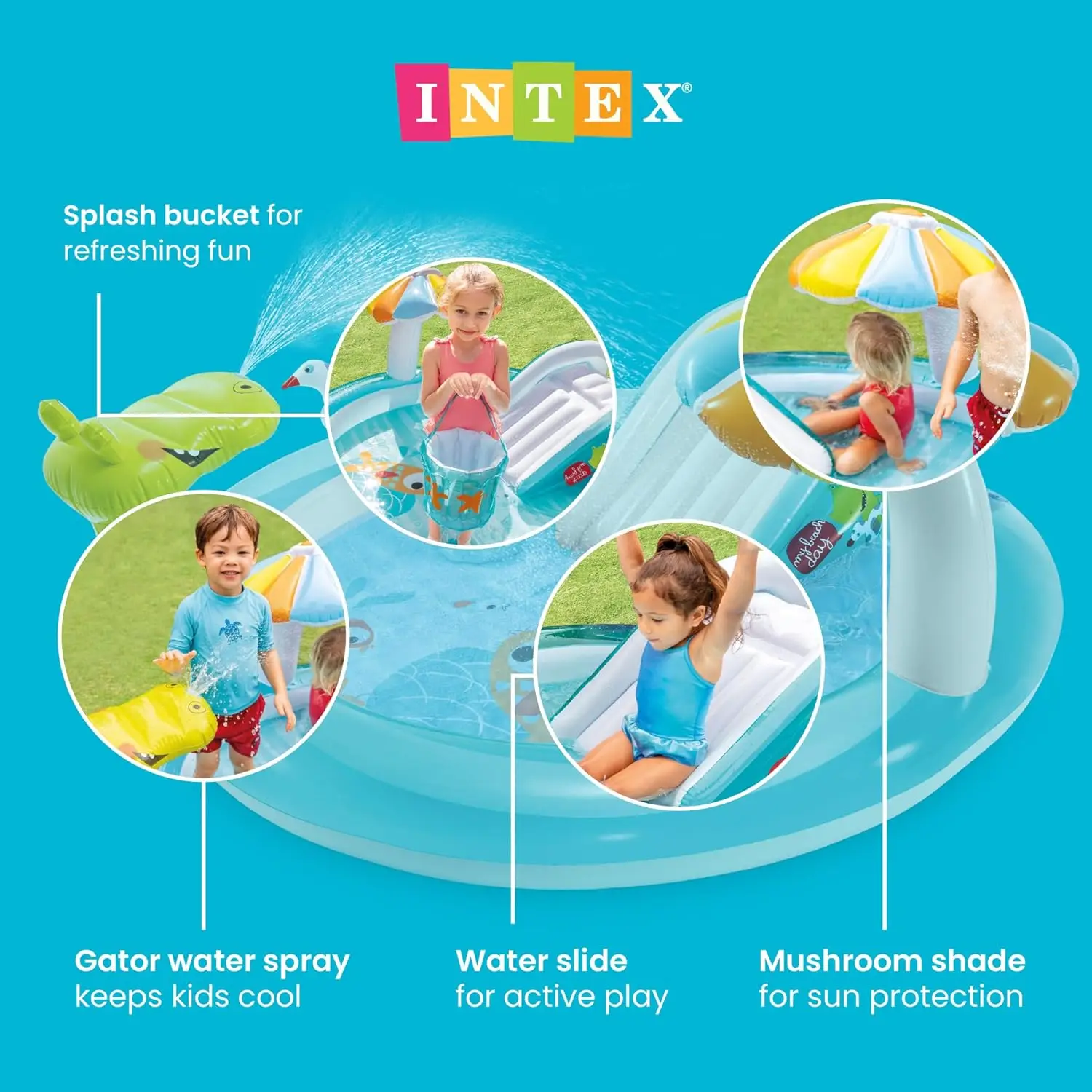 Altrek Store Intex Gator 6.6' x 5.6' x 4" Outdoor Inflatable Kiddie Pool Water Play Swim Center view 3