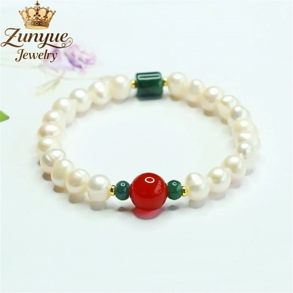 

High-End Natural Freshwater Pearl Jade Agate Bracelet Luxury Quality Fashion Fine Jewelry Exquisite Elegant Popular Charms Gift