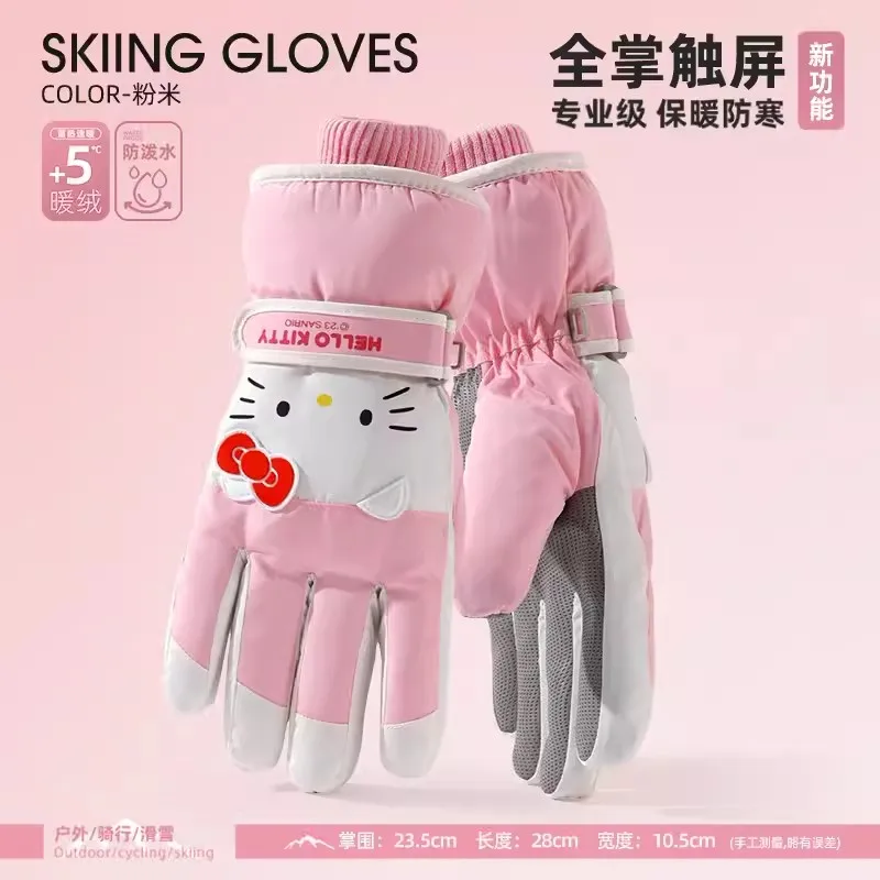 

New Hello Kitty Sanrio Ski Riding Kawaii Girls Outdoor Warm Glove Hellokitty Kuromi Soft Plush Winter Snow Cute Gloves Gifts