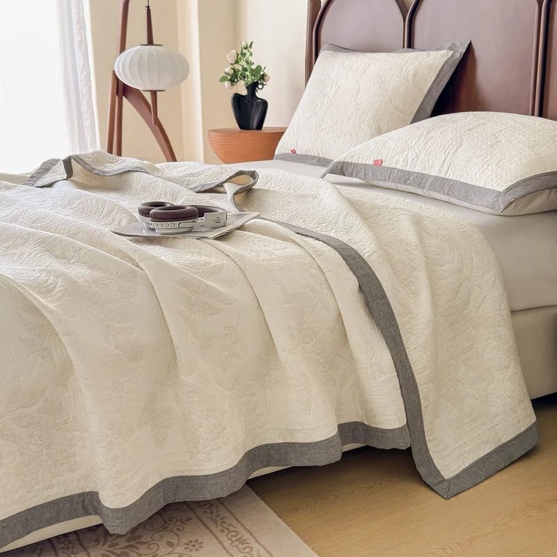3-Layer Cotton Linen Gauze Bedspread | Multi-Purpose Solid Color Sofa Throw Blanket | Gauze Coverlet With Pillow Towel