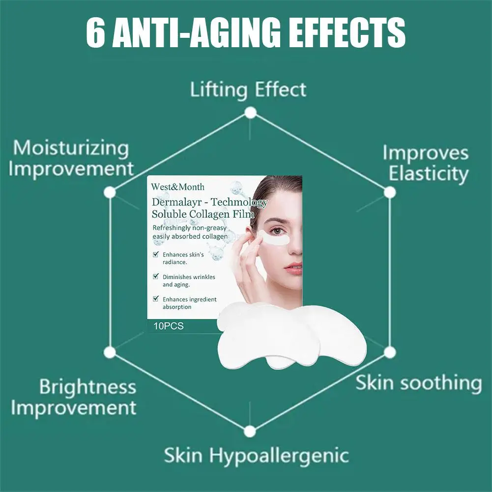 Película Soluble de colágeno, película de colágeno, papel Soluble reafirmante para ojos, antihumedad, hidratante, antienvejecimiento, arrugas, Li O7s0