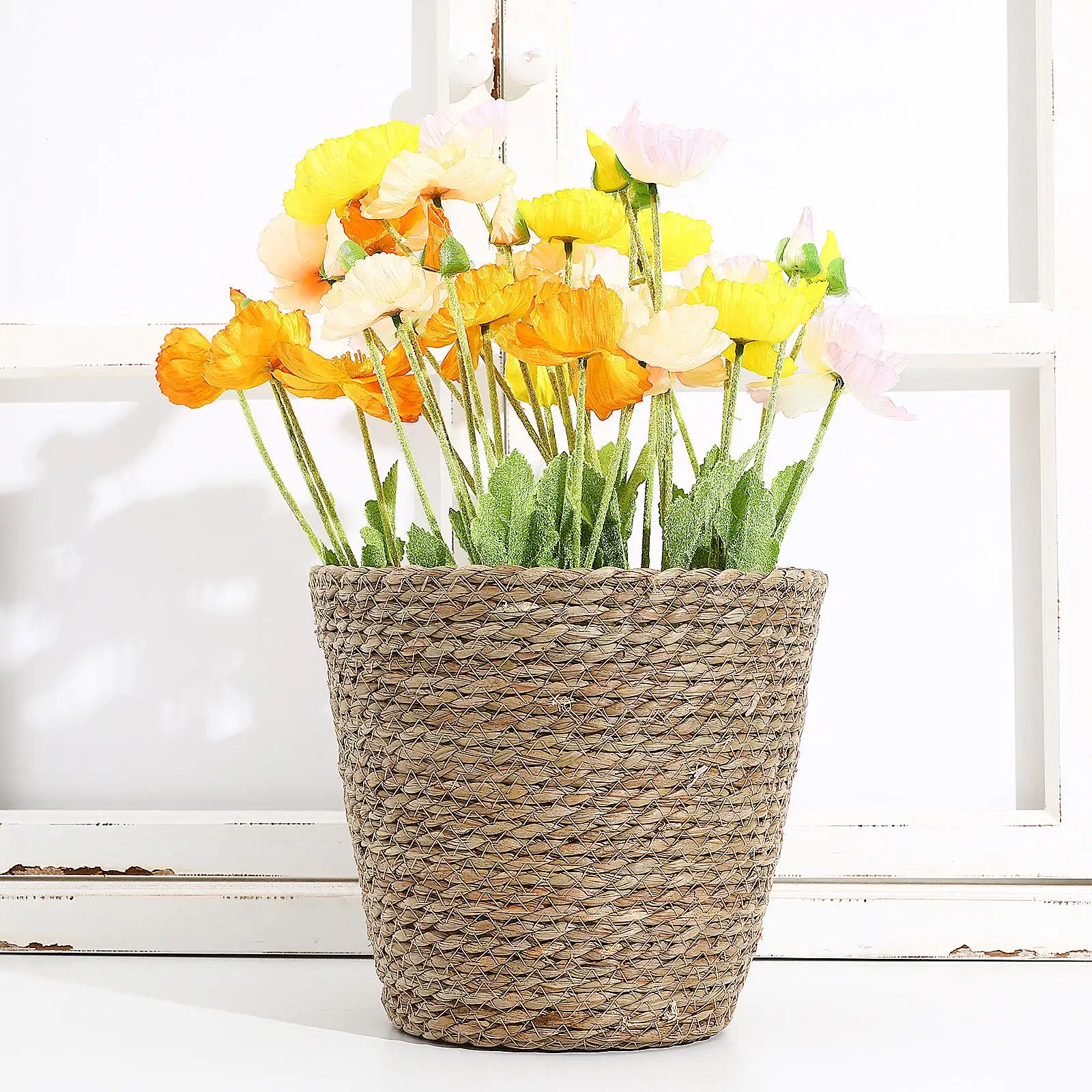 Woven Flower Pot Large Size Light Brown Planter Basket for Indoor Plants Storage Container Garden Home Decor Durable Straw
