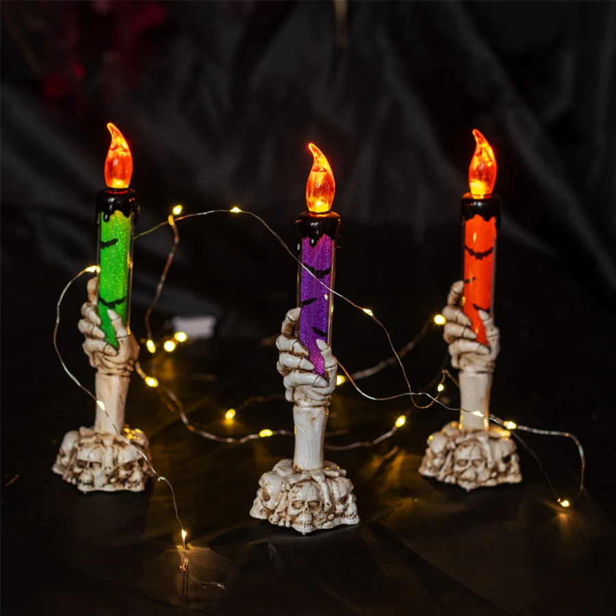 Halloween candelabra with LED flameless candles holder props flickering spooky light battery operated party supplies