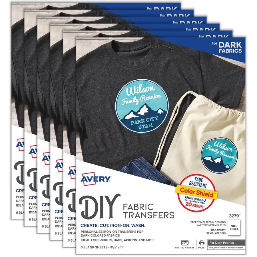 ورق نقل حراري قابل للطباعة للأقمشة الداكنة، 8.5 × 11، متوافق مع الطابعة النافثة للحبر، 30 ورقة من الحديد على ورق نقل إجمالي 6