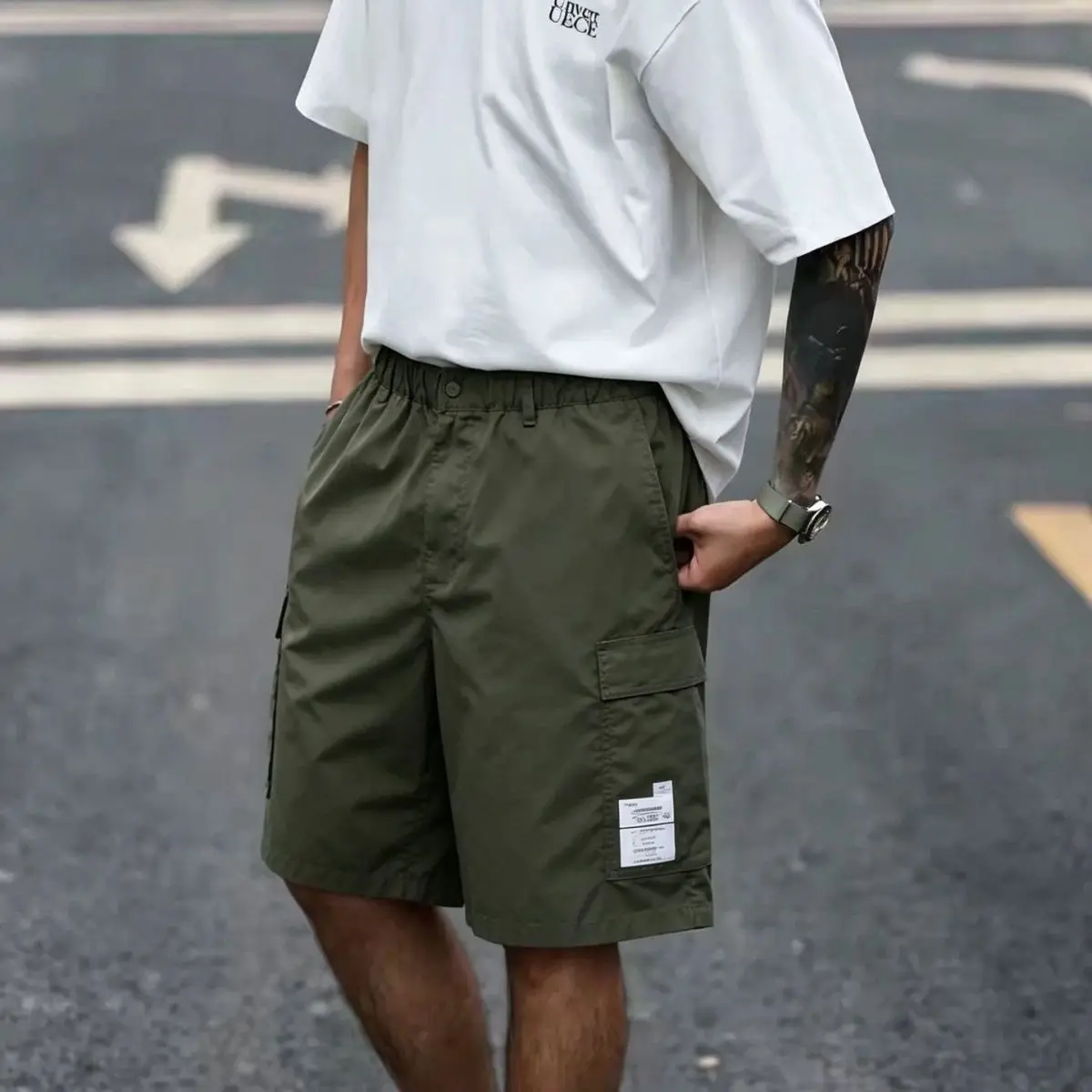 NBHD Summer New Retro Multi-Pocket Cargo Shorts, Functional Elastic Waist Casual Outdoor Bottoms