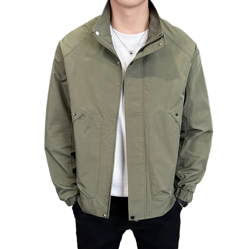 

Men's Stand-up Collar Jacket Thin Tooling Jacket Spring New Casual Light-colored Jacket Men's Coats Men Clothing