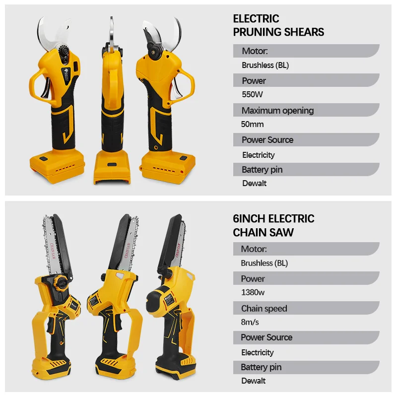 Brushless Electric Telescoping Pole Saw 2in1 High Branch 6inch Chainsaw Garden Woodworking Pruner For Dewalt 20V Battery Pin