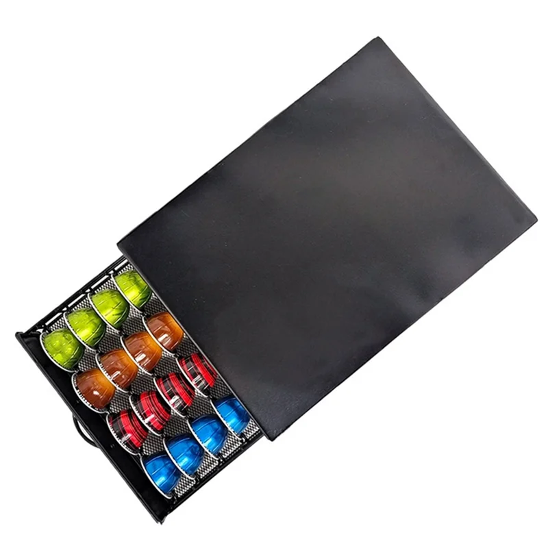 

-A65I Держатель для капсул для Nespresso, органайзер для капсул Vertuoline, черный металлический ящик для хранения, вмещает 40 капсул