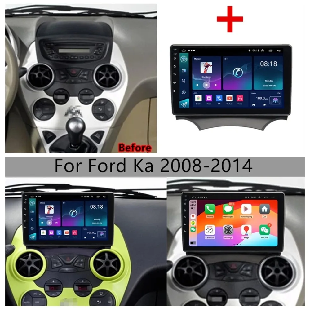 9in 4 + 64G Android autoradio GPS pour Ford Ka 2008 - 2014 adapté pour Carplay Android Auto GPS Navigation autoradio avec Android 14