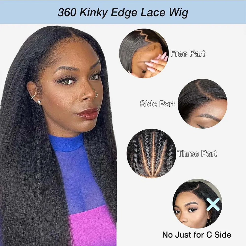 Lijmloze Kinky Rechte 360 Kant Pruik Menselijk Haar Pre Geplukt Maagdelijke 13X4 Lace Front Human Hair Pruiken 13X6 Lace Frontale Pruik Taiill