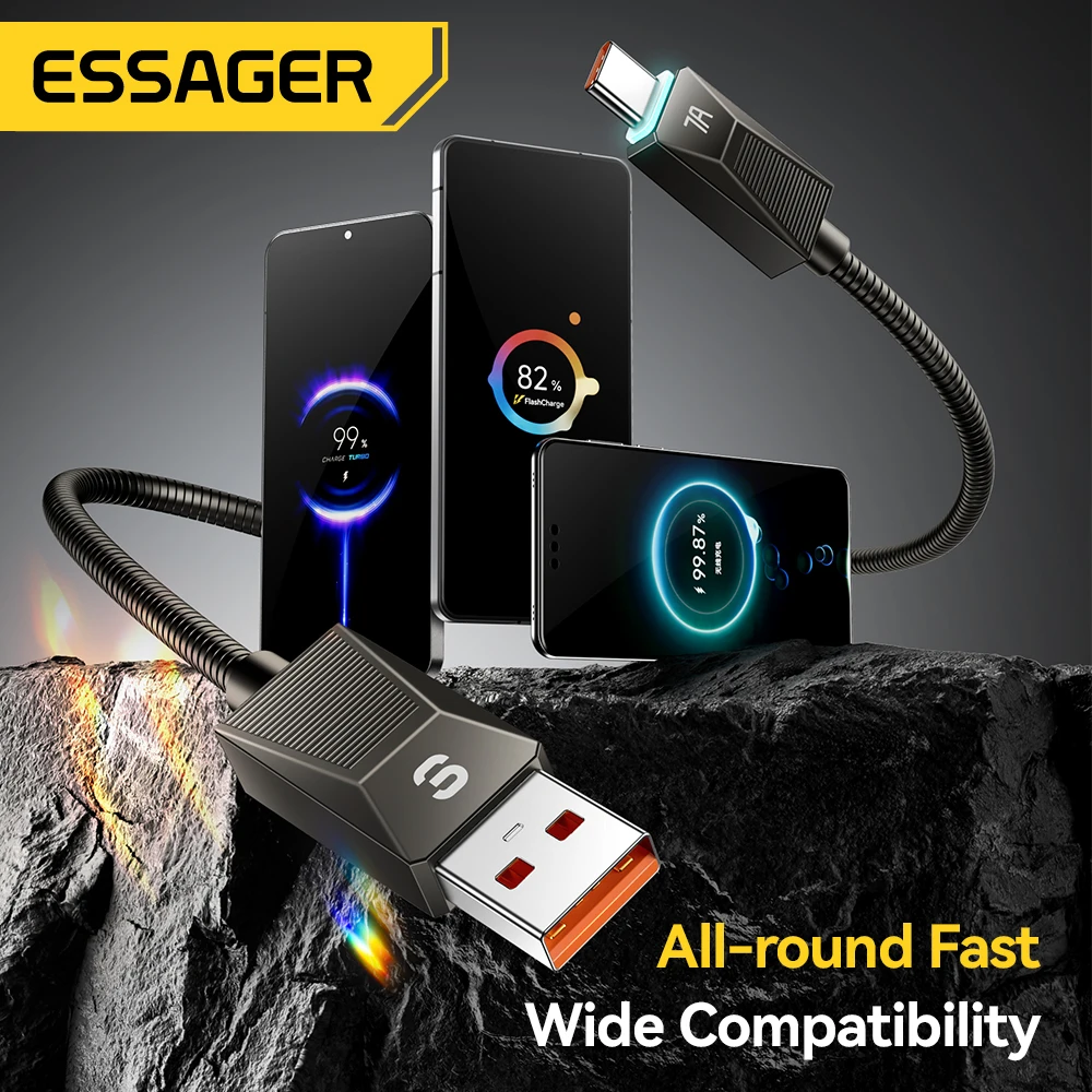 Essager 7A USB نوع C كابل لهواوي الشرف سامسونج OnePlus ممن لهم فيفو Xiaomi 15 100 واط/88 واط الفولاذ المقاوم للصدأ شحن سريع سلك البيانات #5