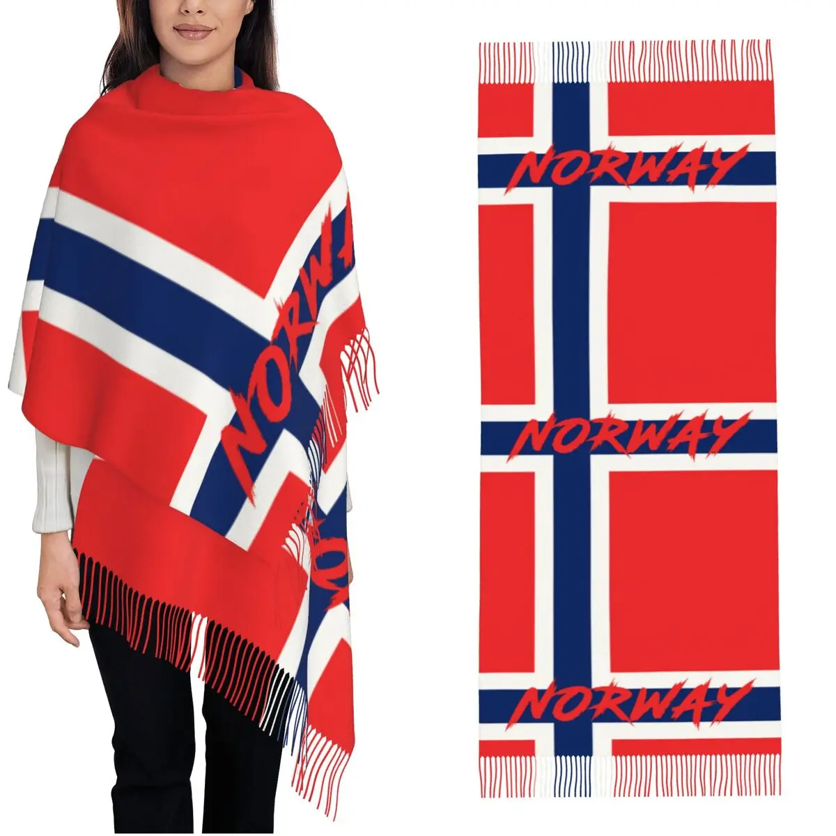 

Norway Flag Scarf with Tassel Warm Soft Shawls Wrpas Ladies Graphic Headwear Scarves Winter Luxury 2024 Bufanda Mujer