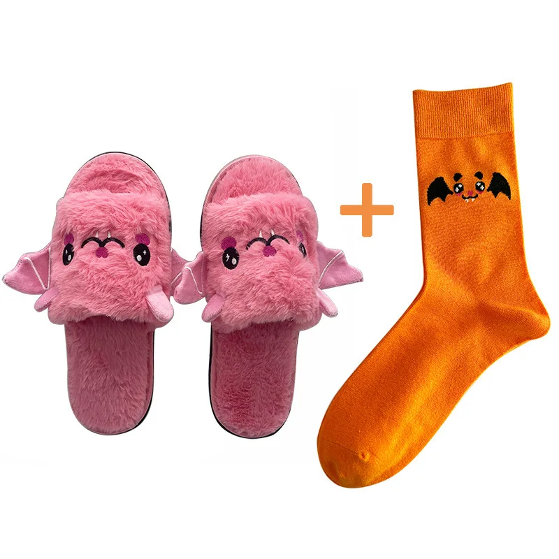 Halloween Bat Funky Fuzzy Slippers Fashion Plush Shoes Lightweight Home Warm Slipper Cartoon Kid Adults Flat Slides