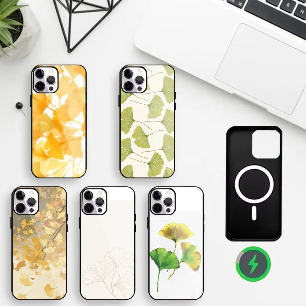 

ginkgo leaf Phone Case For iPhone17,16,15,14,13,12,Wireless charging protective case soft cover