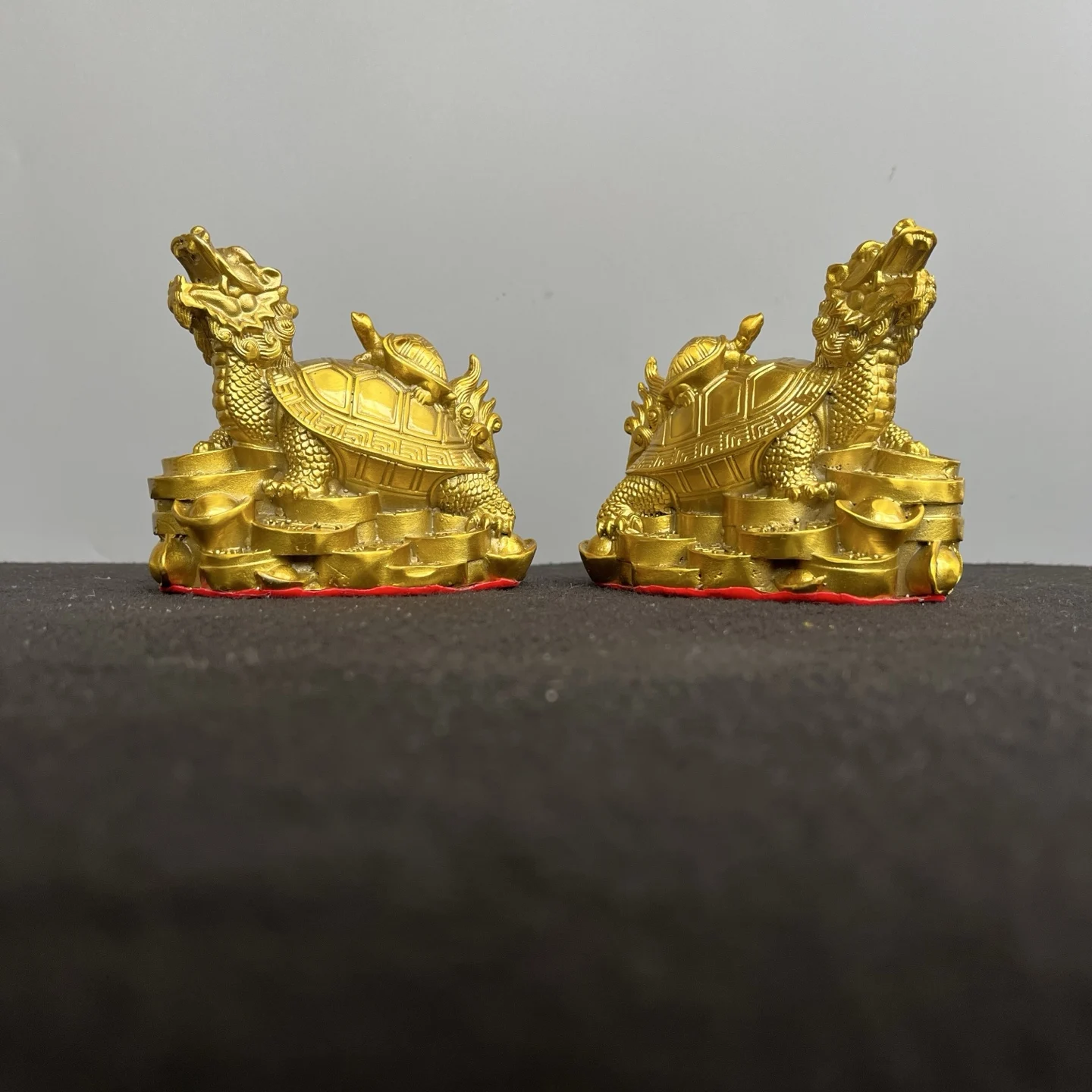 Brass Dragon Turtle Statue Carrying a turtle statue Yuanbao coin base a pair Amass wealth Ornaments Town house