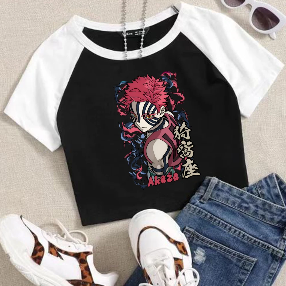 

Hot Anime Demon Slayer Akaza Crop Tops T-Shirt Girls Fashion Women O-Neck Short Sleeve Fans Gift T-shirt