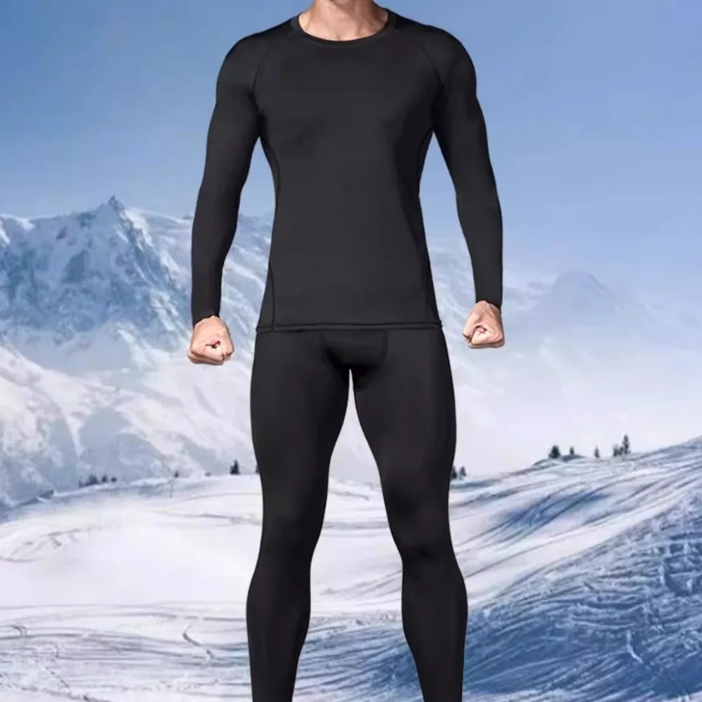 

2PCS Set Quick-drying Men's Ski Thermal Underwear Tight-fitting Elastic Fleece Fitness Suit Soft Comfortable Tops Pants Set