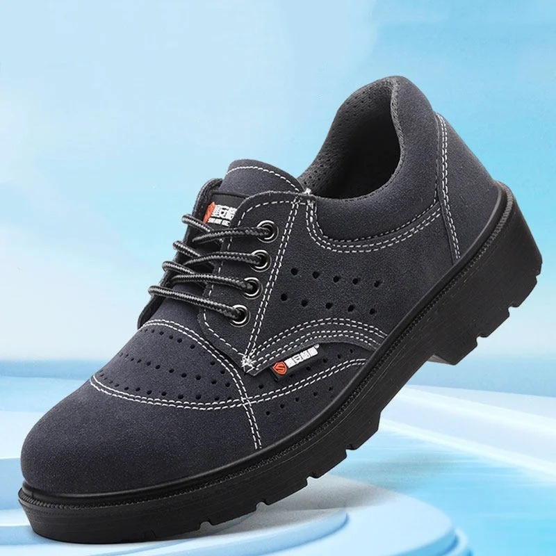 mens casual breathable steel toe caps work safety shoes worker cow suede leather tooling security boots summer footwear protect
