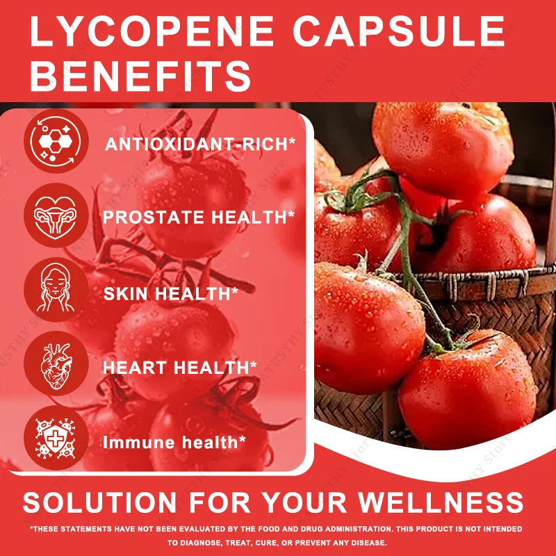 100% Natural Tomato Extract Pure Lycopene 60mg - For Prostate, Heart Health, Antioxidant Activity, Immune System, Skin Health - Image 3