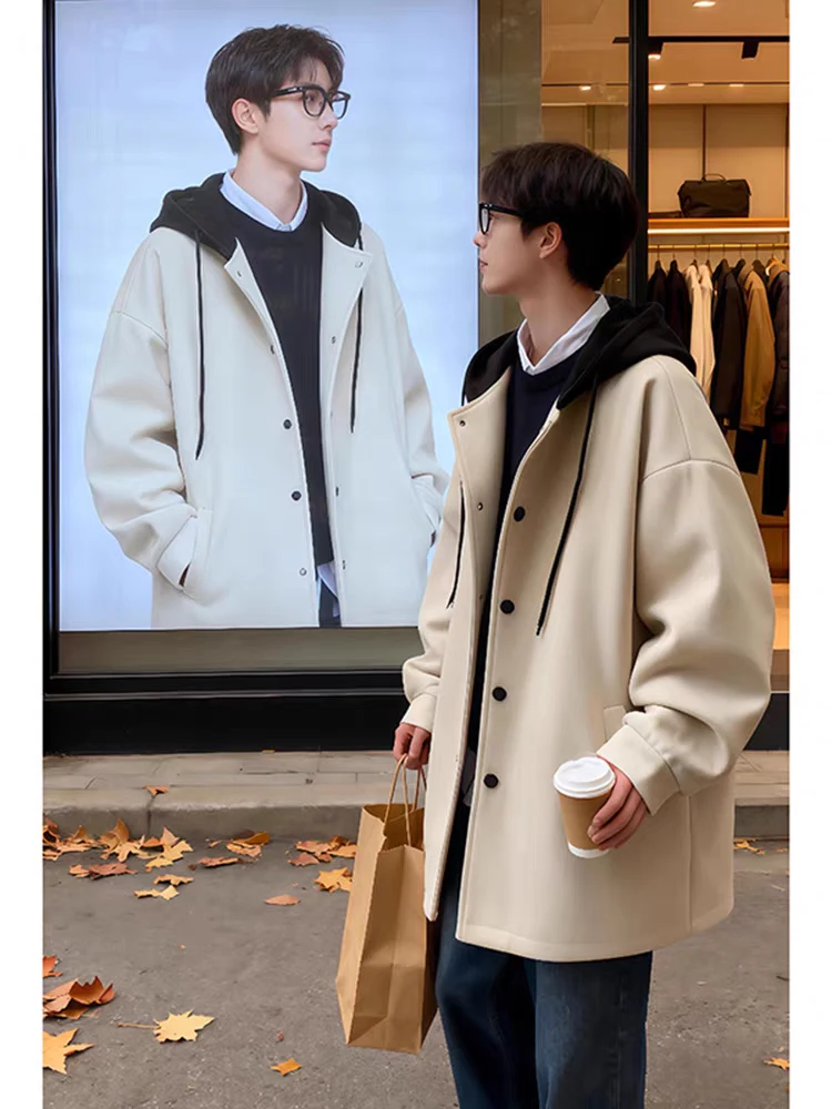 

Briti Sle Thiened Woolen Coat Men's Mid-Length Casual Outerwear Winter High-End Feeling Baren Windbreaker