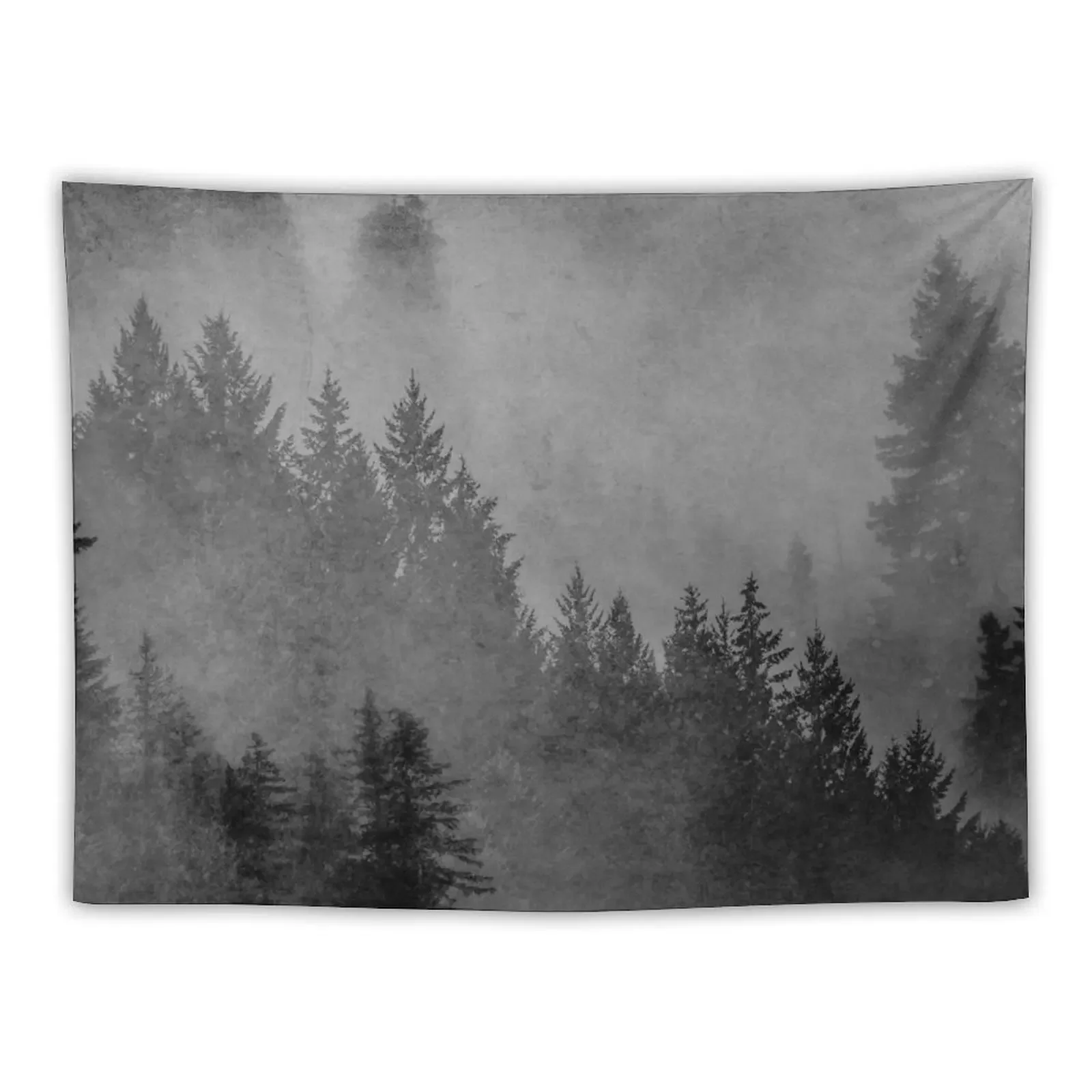 Fog Forest - Black and White Charcoal Forest Tapestry Decor For Room Room Decorator Tapestry