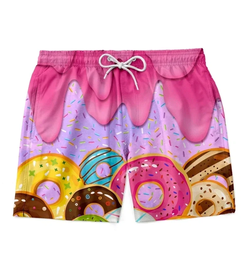 3D Donut Print Casual Tropical Fashion Fast Drying Comfortable Casual Breathable Oversized Loose Family Machingkids Beach Shorts