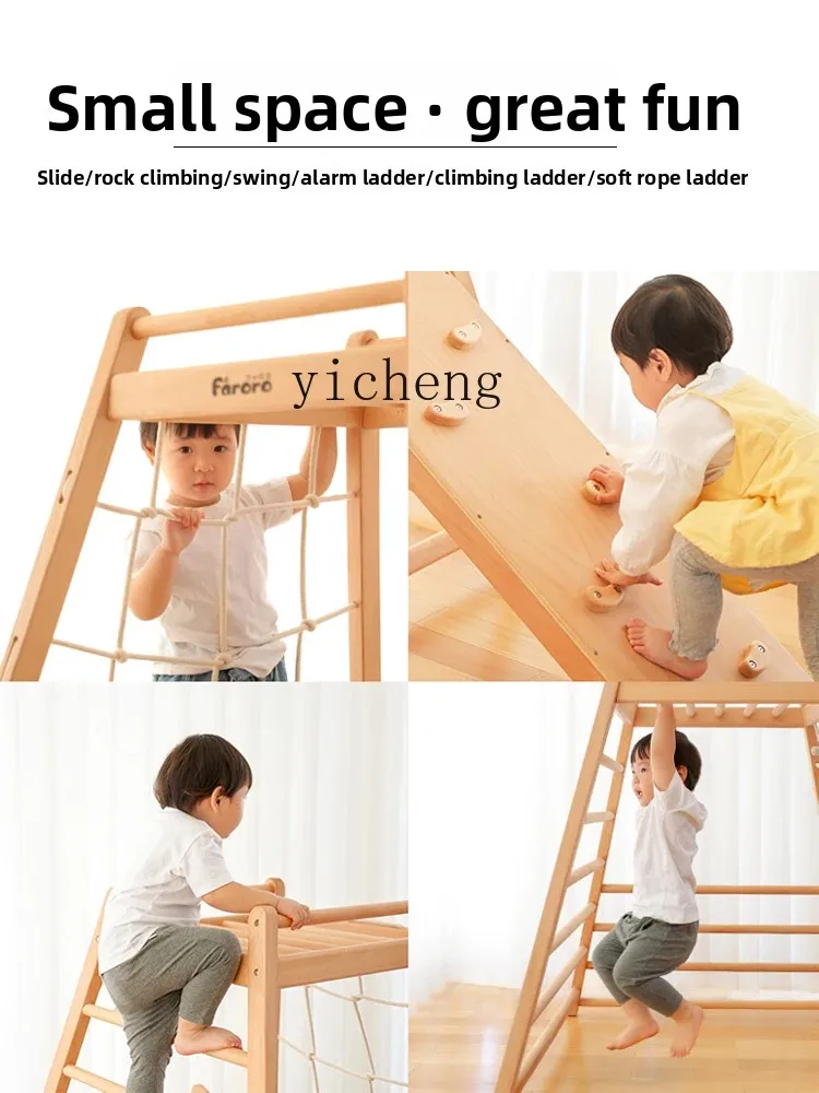 

Tqh Mini Small Solid Wood Climbing Frame Children's Indoor Climbing Baby Home Slide Swing Combination