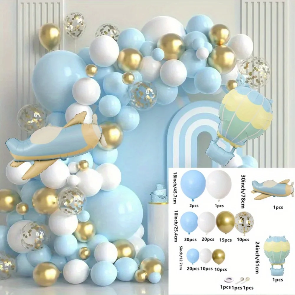 123 Stück blaue weiße Metallic-Gold-Latex-Luftballons für Jungen, Babypartys, Brautpartys, Hochzeit, Jahrestag, Geburtstag, Party-Dekoration