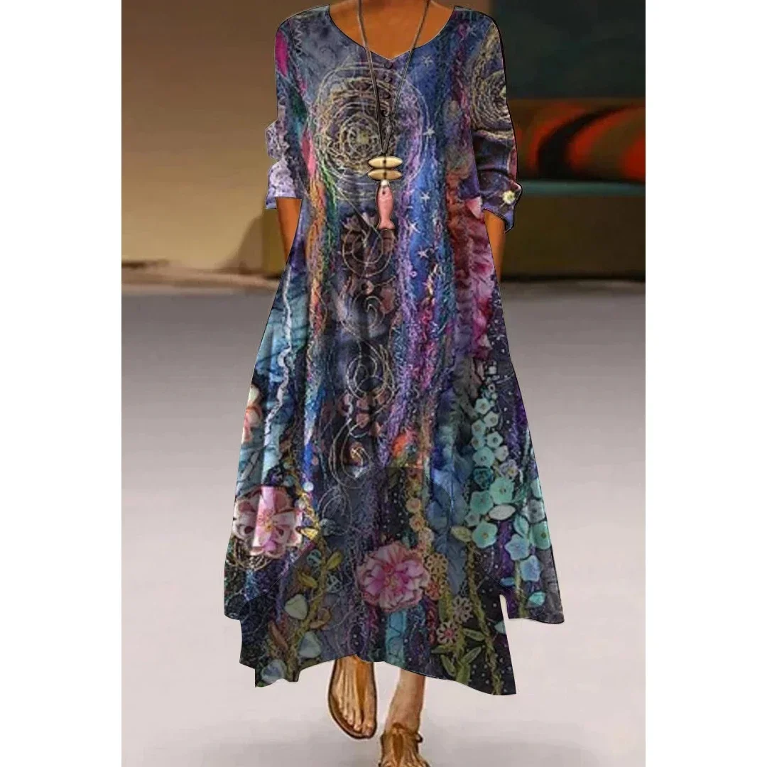 Summer Long Dress Women Fashon Evening Party Dresses Elegant Casual Maxi Dress Long Sleeve Flower Butterfly Floral Women Dresses