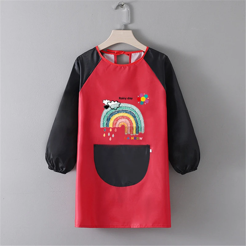 Cartoon Long Sleeved Gown Children\'s Bib Kids Boys Girls Art Craft Painting Apron Baby Feeding Smock Bib For Student