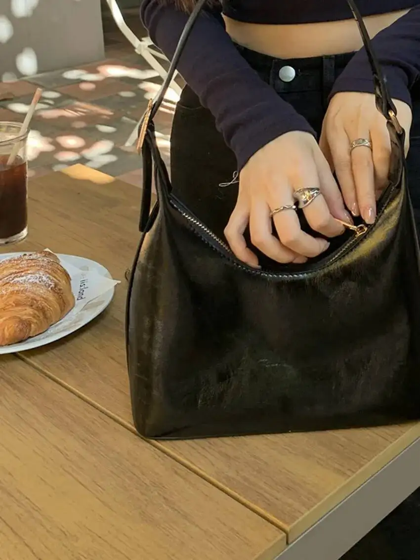 Bloom PU Leather Solid Handbags Women Spring Zipper Casual Tote Shoulder Female Haruku High Street Bag Ladies