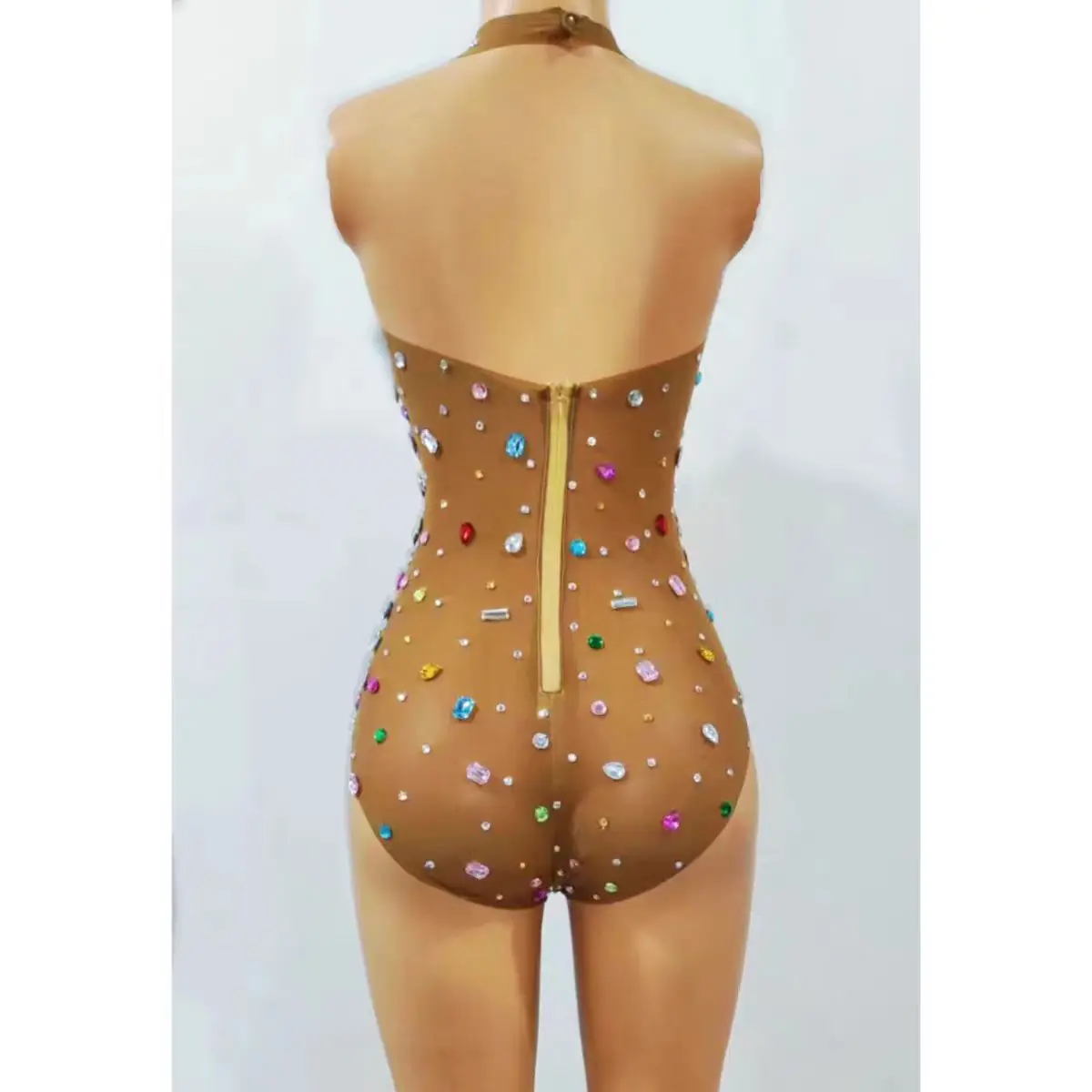 섹시한 관점 메쉬 화려한 다이아몬드 점프 슈트 나이트 클럽 DJ 바 여성 가수 댄스 팀 무대 의상 파티 테마 쇼