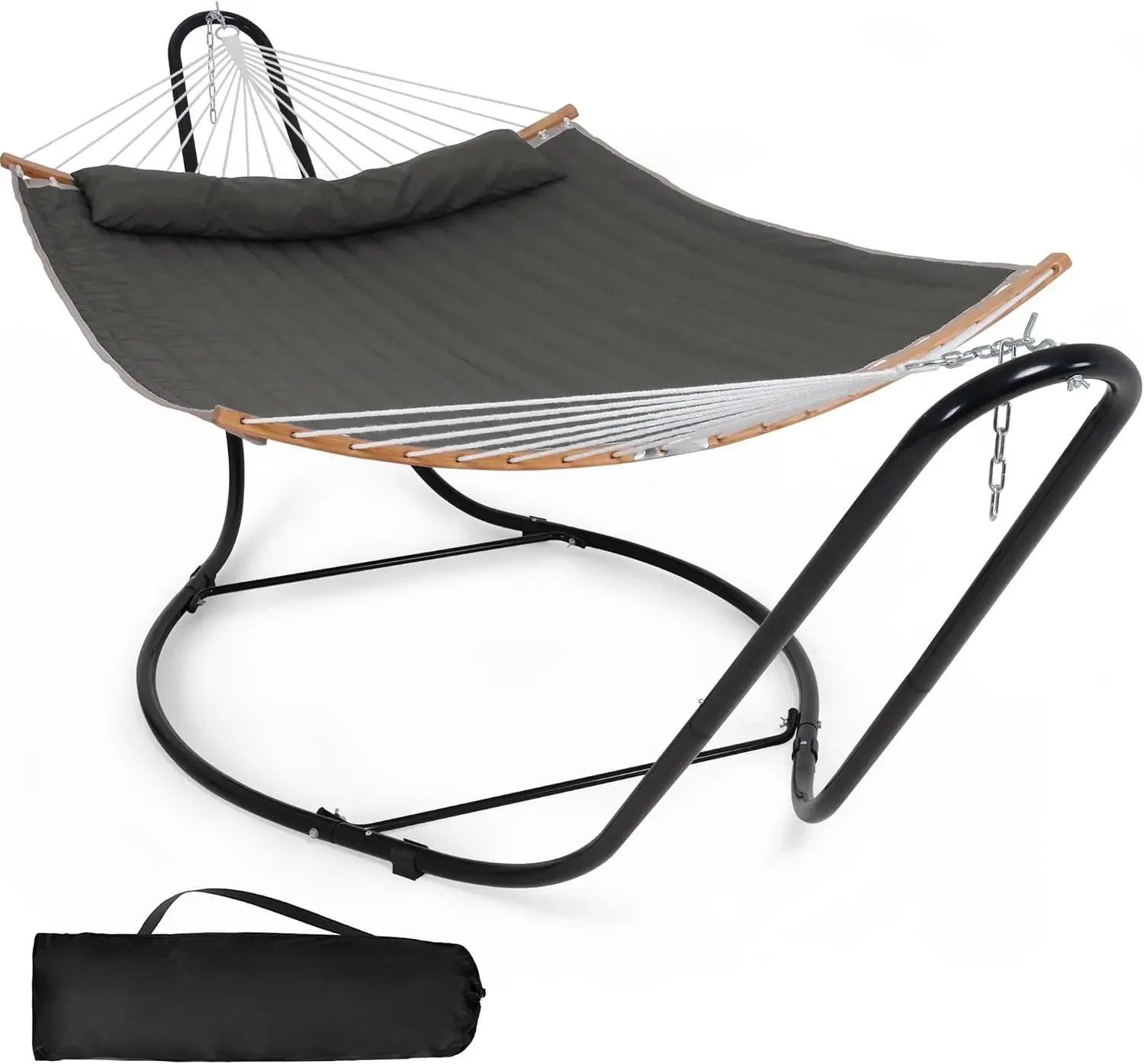 Double Hammock with Curved Spreader Bar, Hammock with Stand Included 2 Person, Patent Pending, Dark Gray