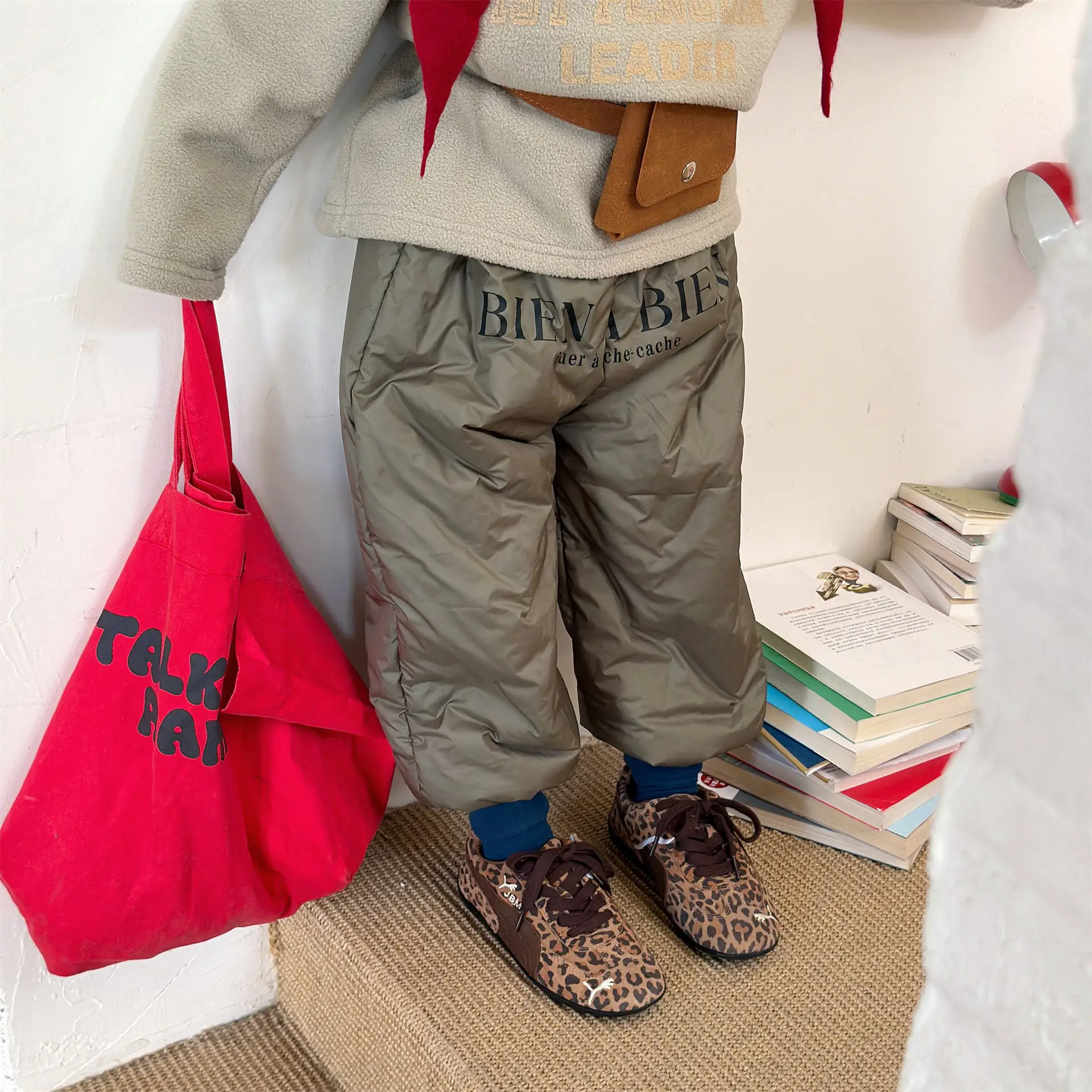 

2025 Winter New Children Cotton Padded Pants Boys Casual Pants Fashion Letter Print Girls Thick Warm Trousers Kids Clothes