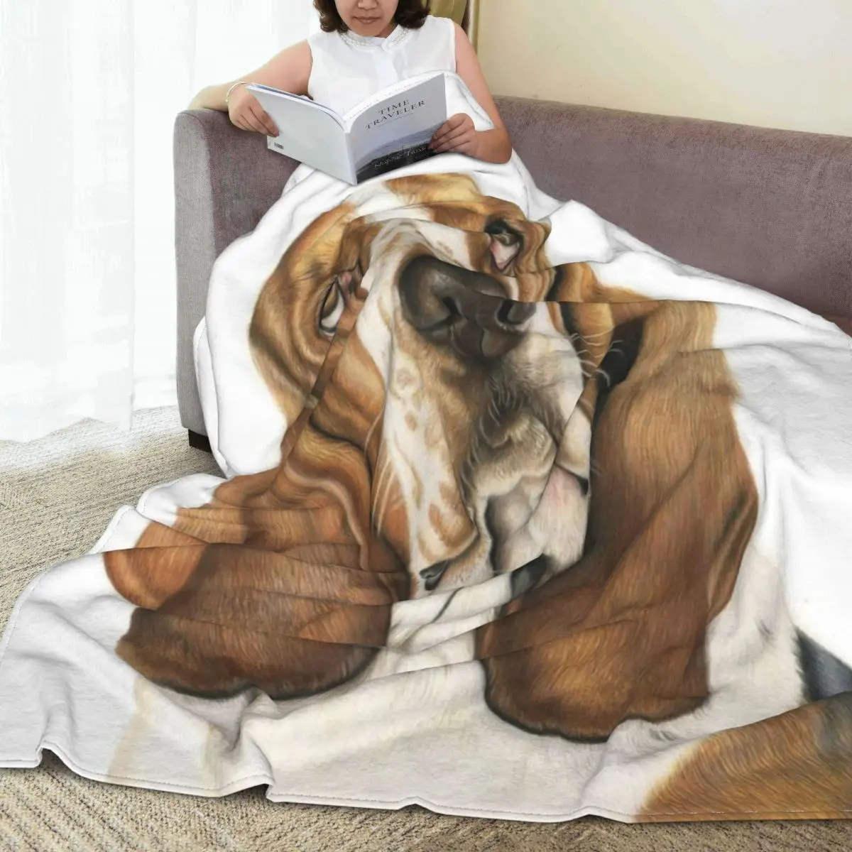 Soft Warm Blanket Camping Basset Hound Dog Throw Blanket Brown Animal Flannel Bedspread Couch Chair Graphic Sofa Bed Cover