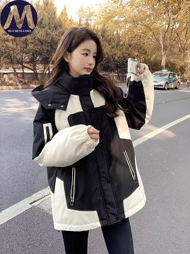 

Женская зимняя куртка, новая модная утолщенная теплая парка с длинными рукавами и капюшоном, повседневная свободная уличная альпинистская куртка